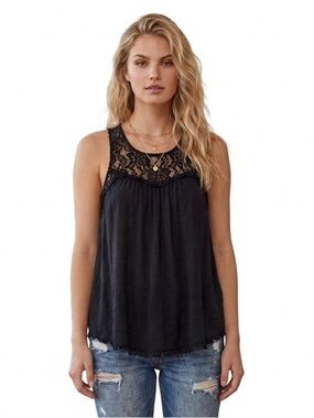 Aritzia Wilfred Silk Lace A Line Lace Boho Flowy Top Crew Black Racerback Full